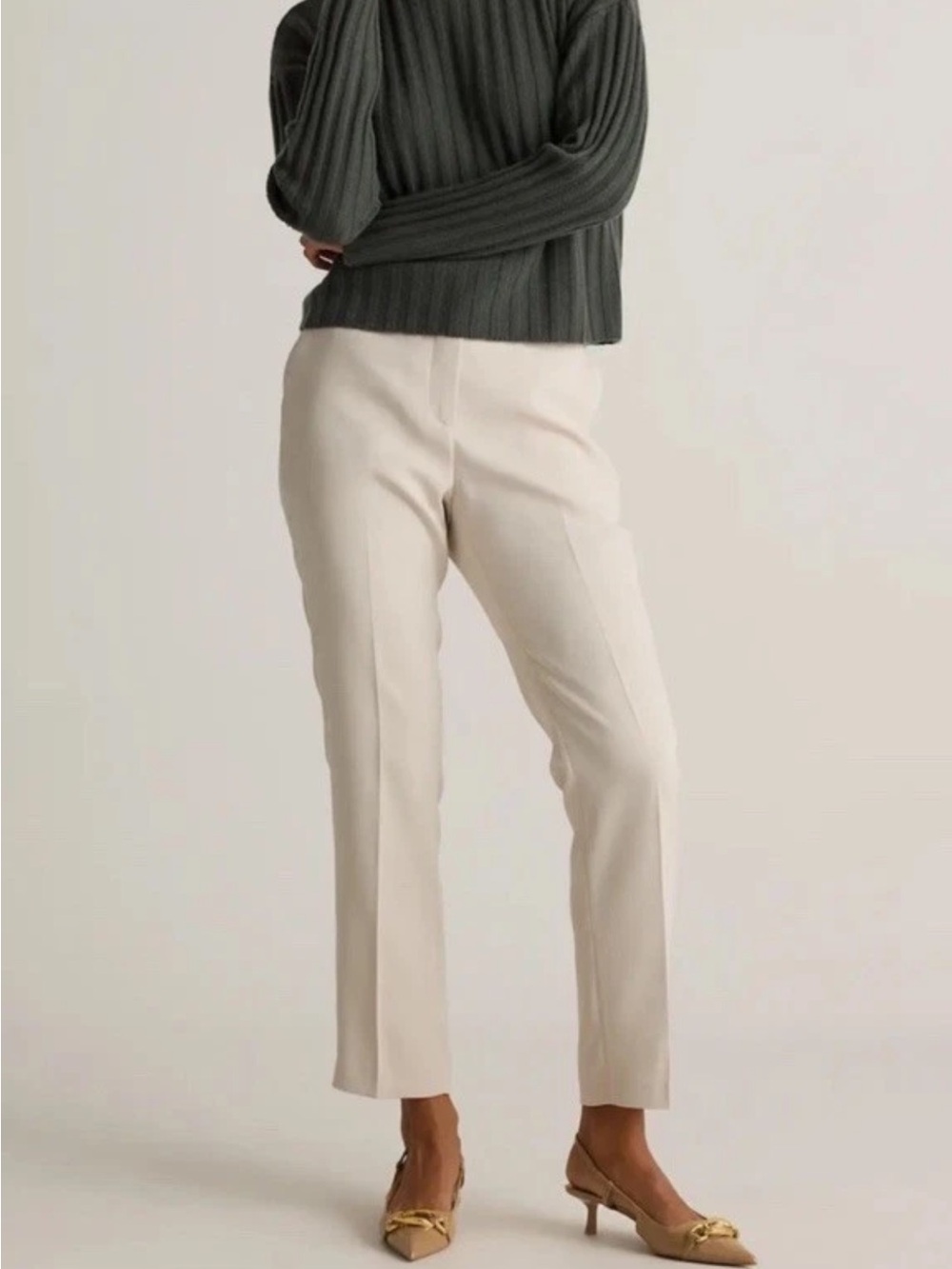 Quince Beige Crepe Women's Tailored Pants